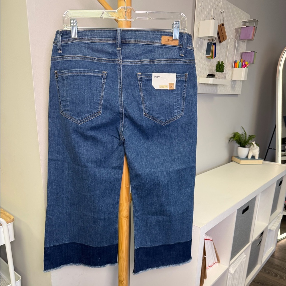 NWT Hart Denim cropped wide leg jean with dark wash raw hem Sz 29 - Picture 4 of 7